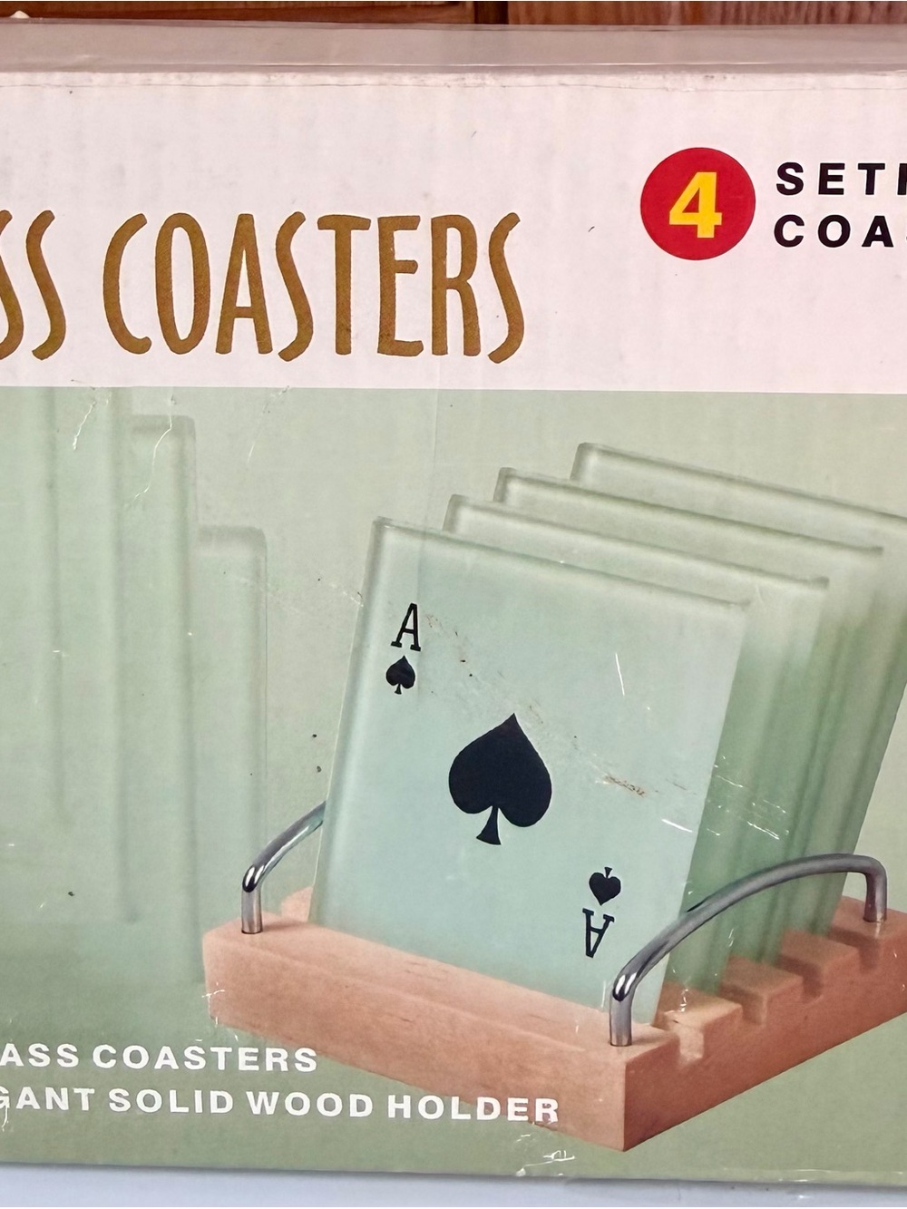 Playing Card Coasters with Wood Holder - Set of 4